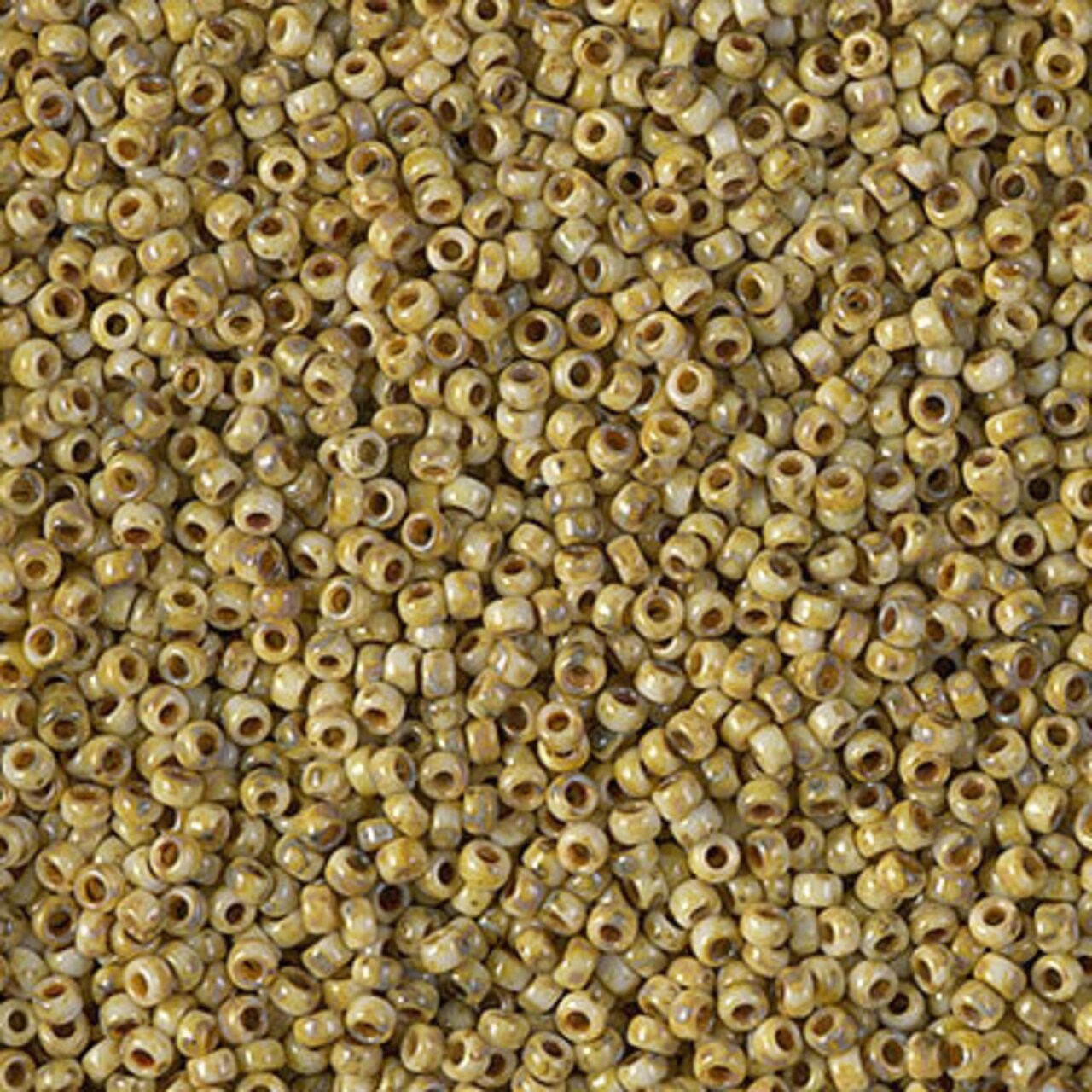 Miyuki 15/0 Round Seed Bead, 15-4512, Opaque Yellow Picasso, 8 grams